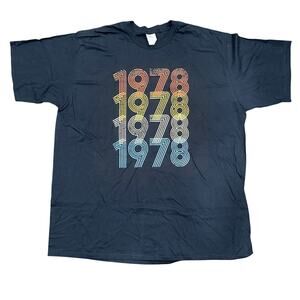 Retro Look Black Tee "1978" Size 2XL Black with Distressed Graphic T-Shirt
